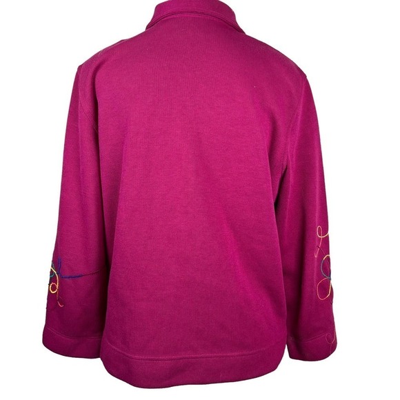 Vintage 80’s Koret Cardigan Fuchsia Rainbow Embroidery Petite Medium - Picture 2 of 12